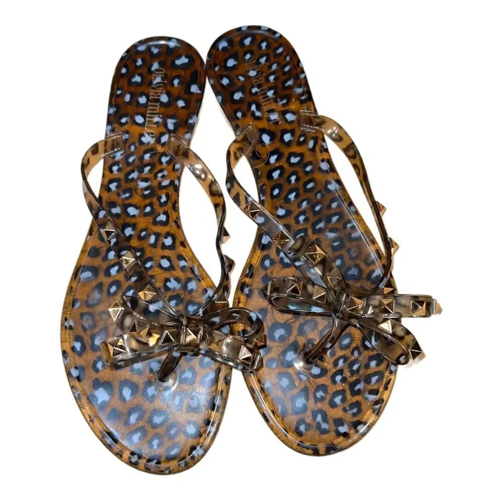 Olivia Miller Womens Montezuma Leopard Jelly Flip-Flops Shoes 10 Medium (B,M)